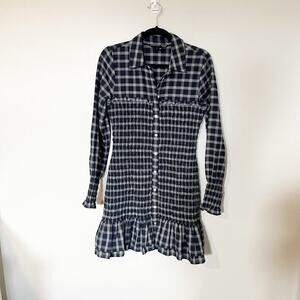 Veronica Beard Kelsey Smocked Check Dress blue/white size 4‎